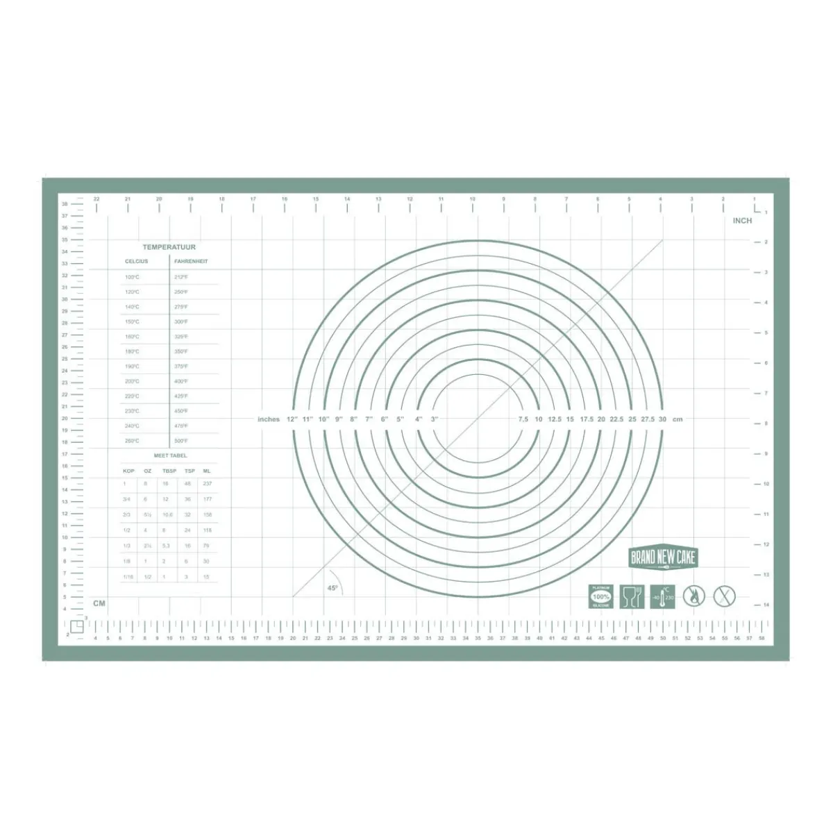 Hot BrandNewCake Uitrol Bakmat met Maatindeling 60x40cm