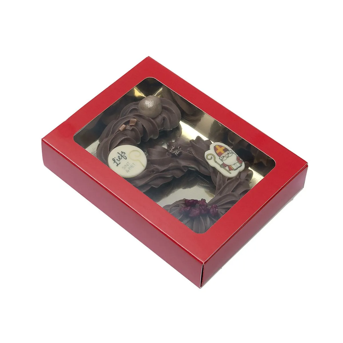 Best BrandNewCake Chocoladeletterdoos Klein GK1 Rood / Goud 26st