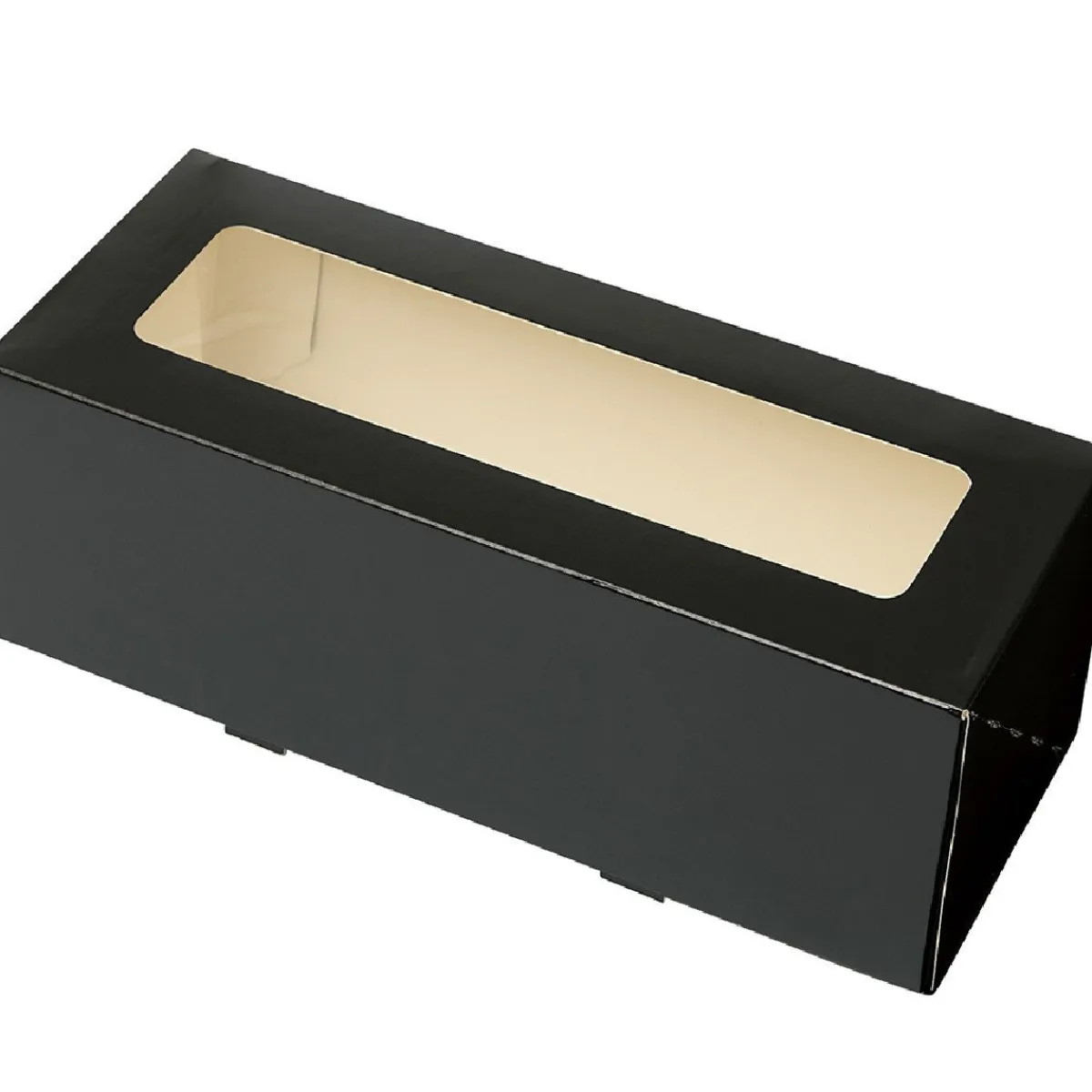 Sale BrandNewCake Taartdoos Slof met venster 25x10x9cm. Zwart 50st